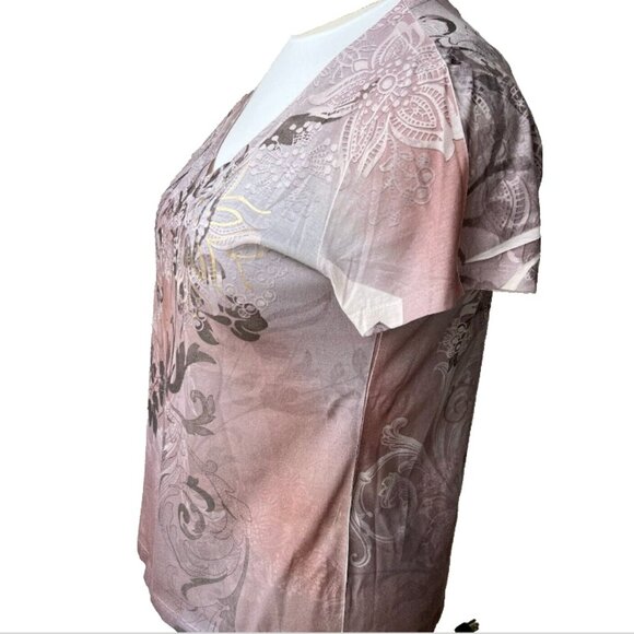 Appropriate Behavior - Smokey Pink Taupe Gold Paisley Tee Size XL (16-18) - Picture 3 of 12